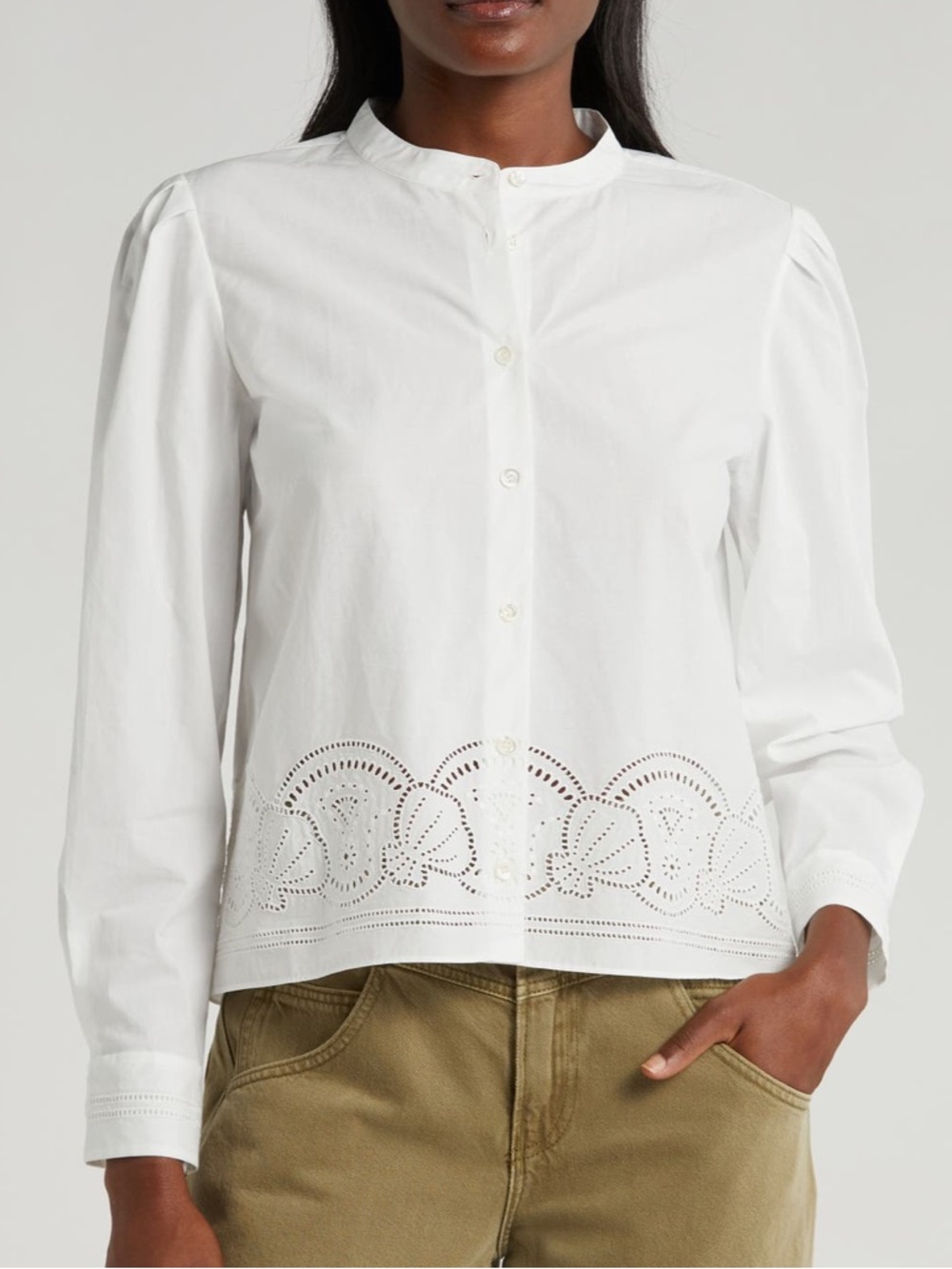 FRAME NWT Eyelet Accent Cotton Button Up Shirt Size Medium